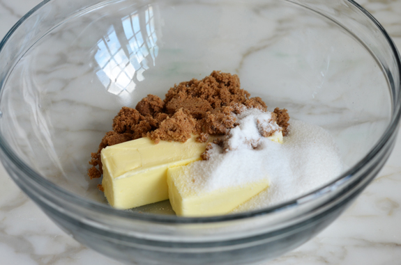 butter and sugars in bowl