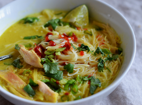 thai chicken soup in serving bowl