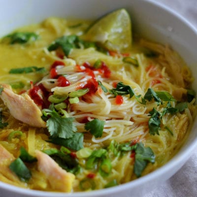 Thai chicken rice noodle soup