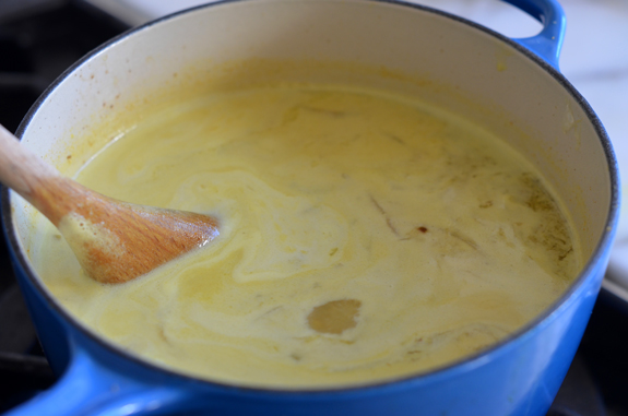 simmering broth for thai chicken soup