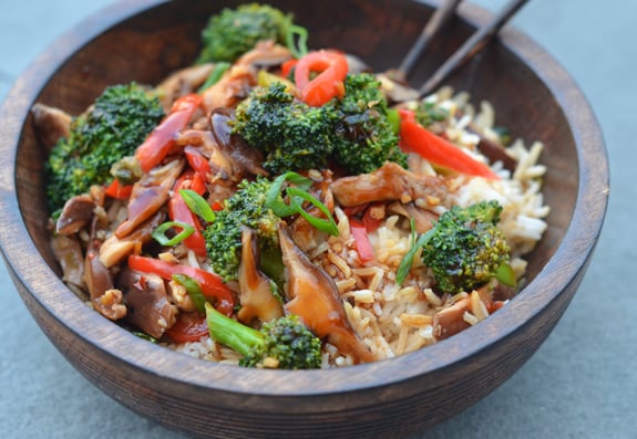 Bowl of Chinese vegetable stir-fry.