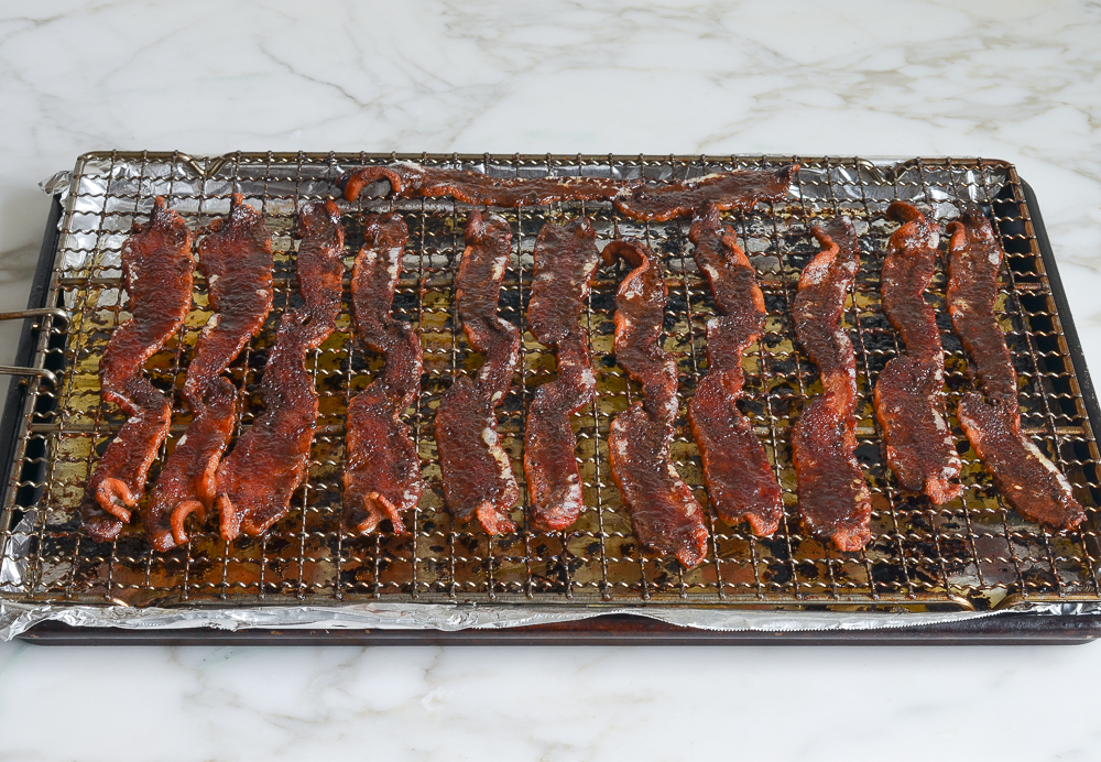 candied bacon out of the oven