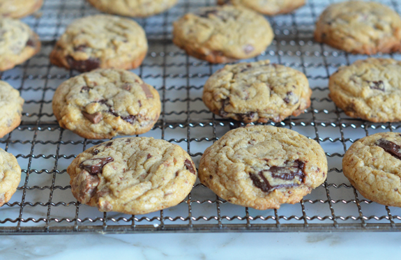 baked chocolate chunk cookies on cooling rack