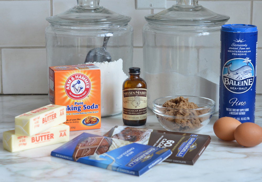 ingredients for chocolate chunk cookies