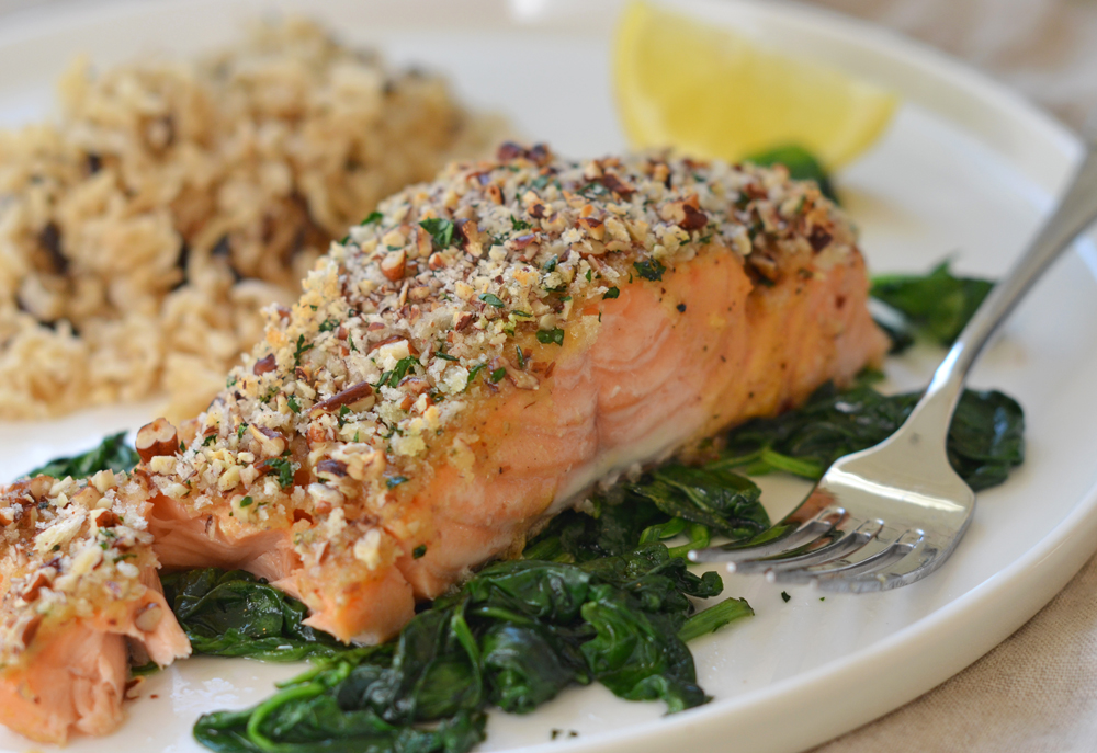 Baked Salmon With Honey Mustard And Pecan Panko Crust Once Upon A Chef