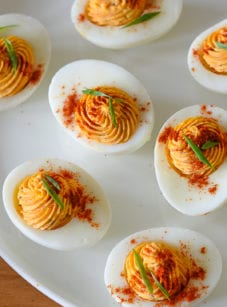 Plate of deviled eggs.