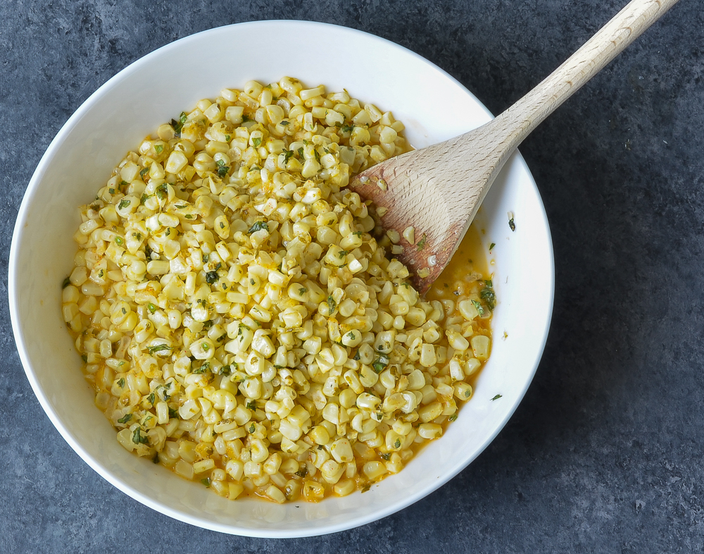 cilantro lime sweet corn in serving bowl
