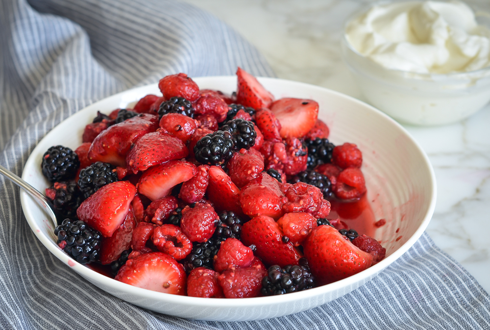 Bowl of macerated berries.