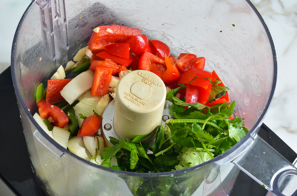 Vegetables in a food processor.