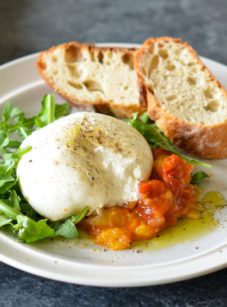 burrata with tomato peach jam
