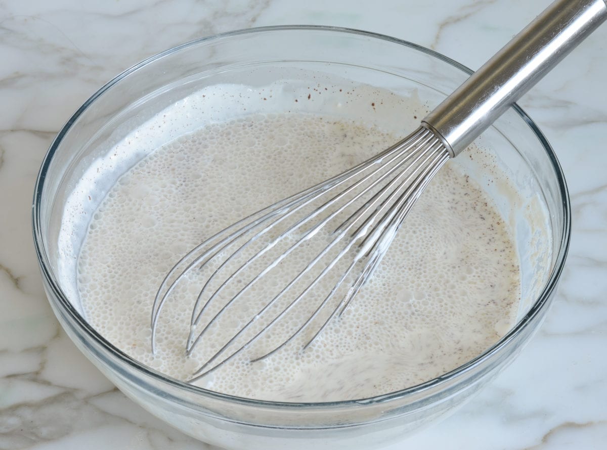 Whisk in a bowl of wet ingredients.