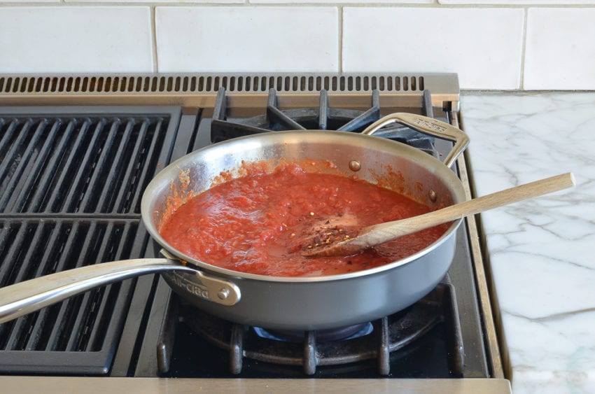 tomato sauce in skillet