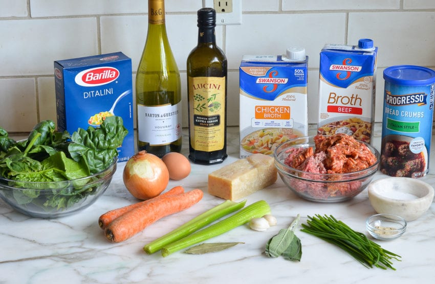 Soup ingredients including chicken broth, beef broth, and egg.