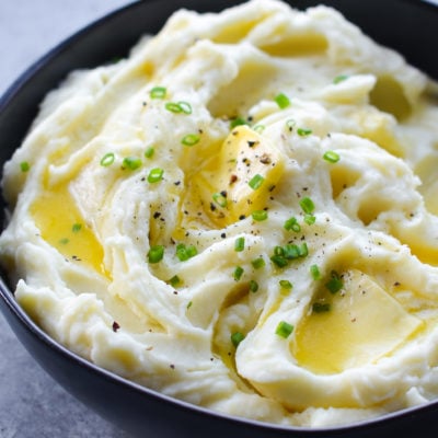 Butter melting into a bowl of mashed potatoes.