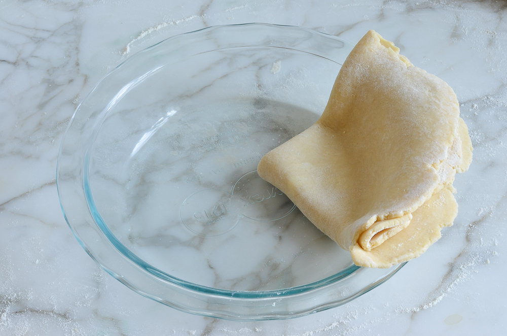 Folded dough on a pie pan.