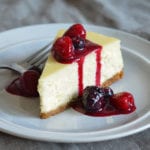 Slice of Cheesecake on a plate.