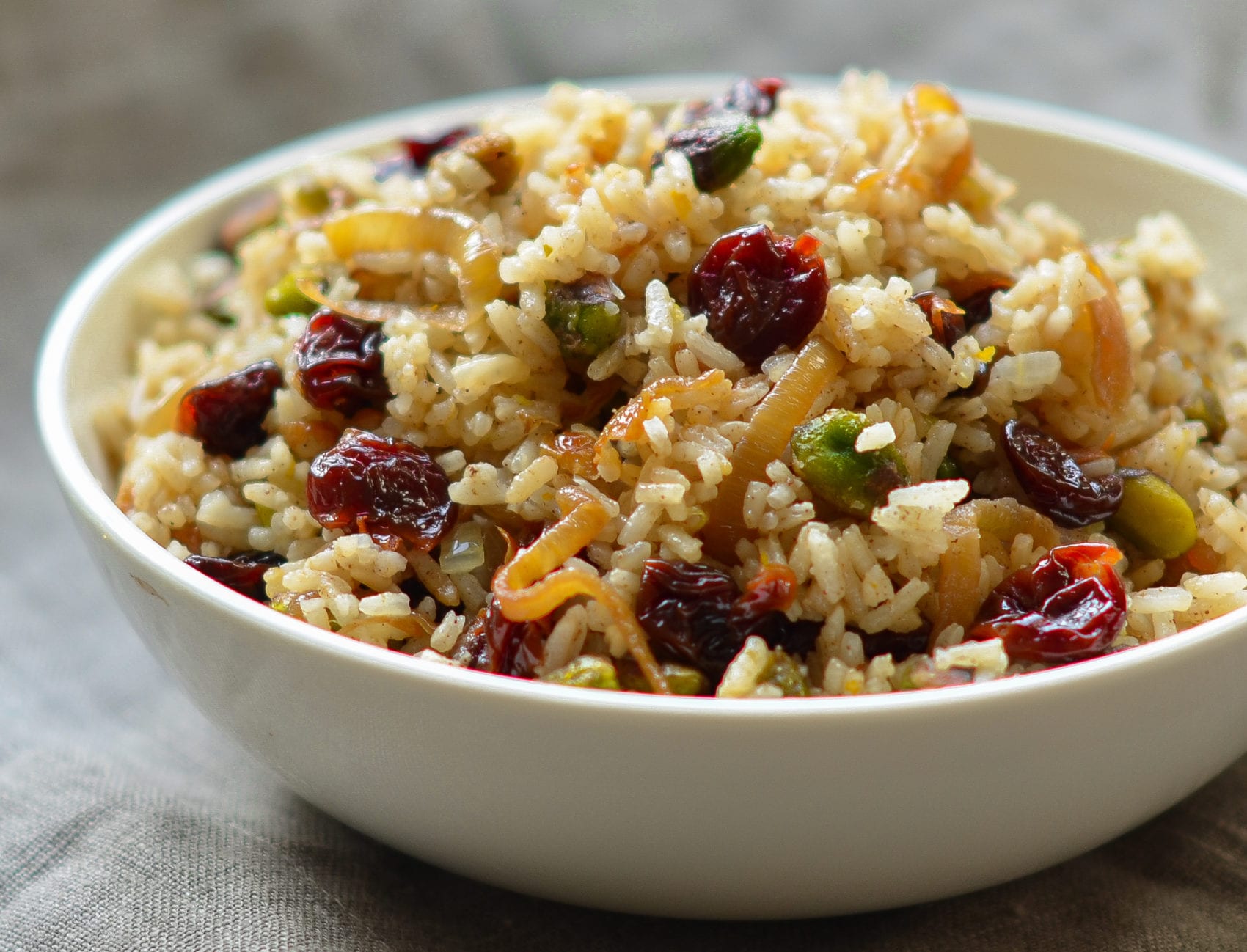 Rice Pilaf with Caramelized Onion, Orange, Cherry &amp; Pistachio - Once ...