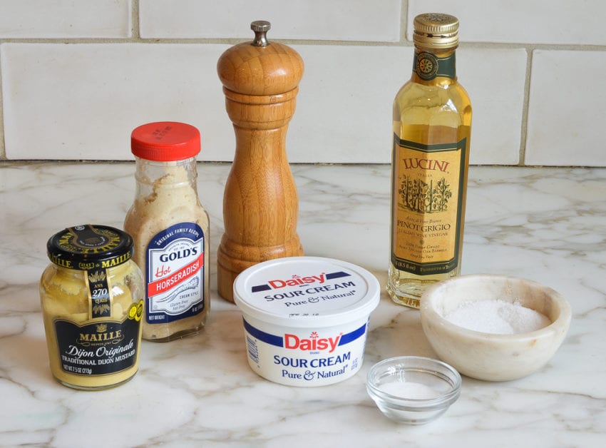 ingredients for horseradish cream sauce.