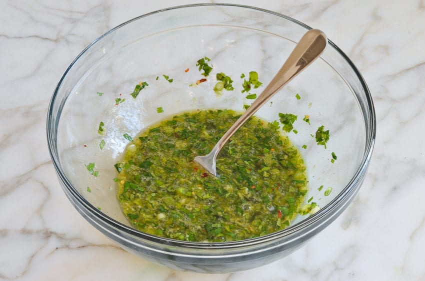 Bowl of egg and vegetable mixture.