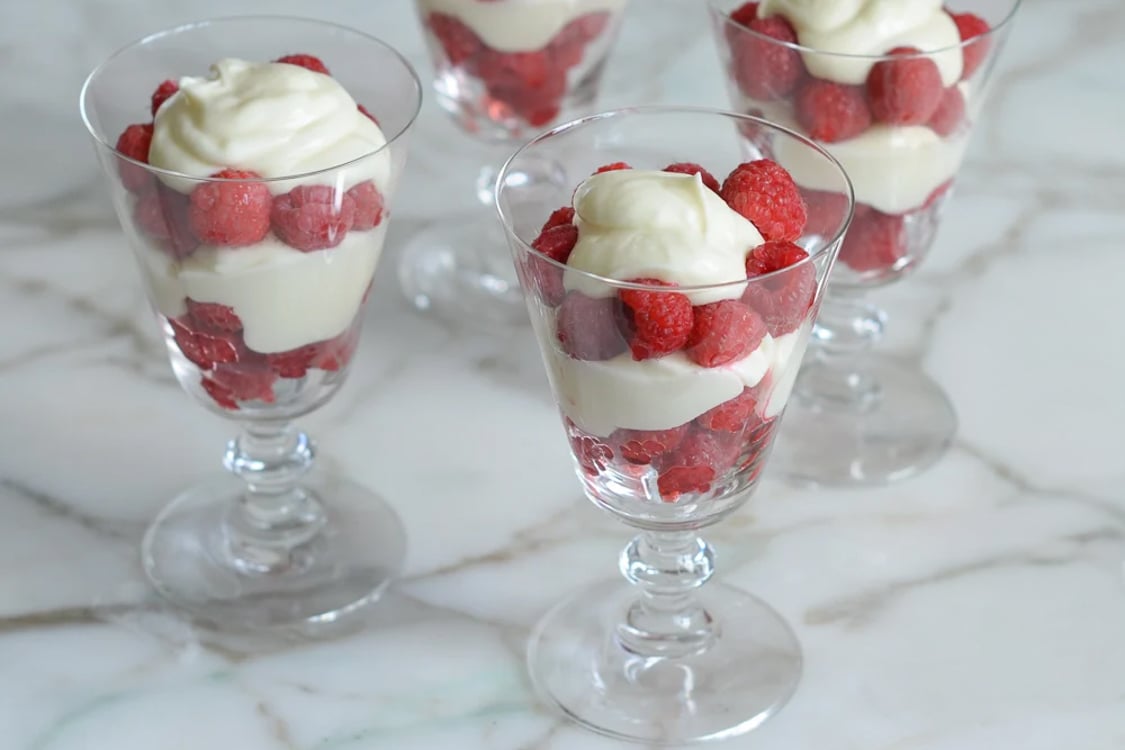 Assembled raspberry parfaits