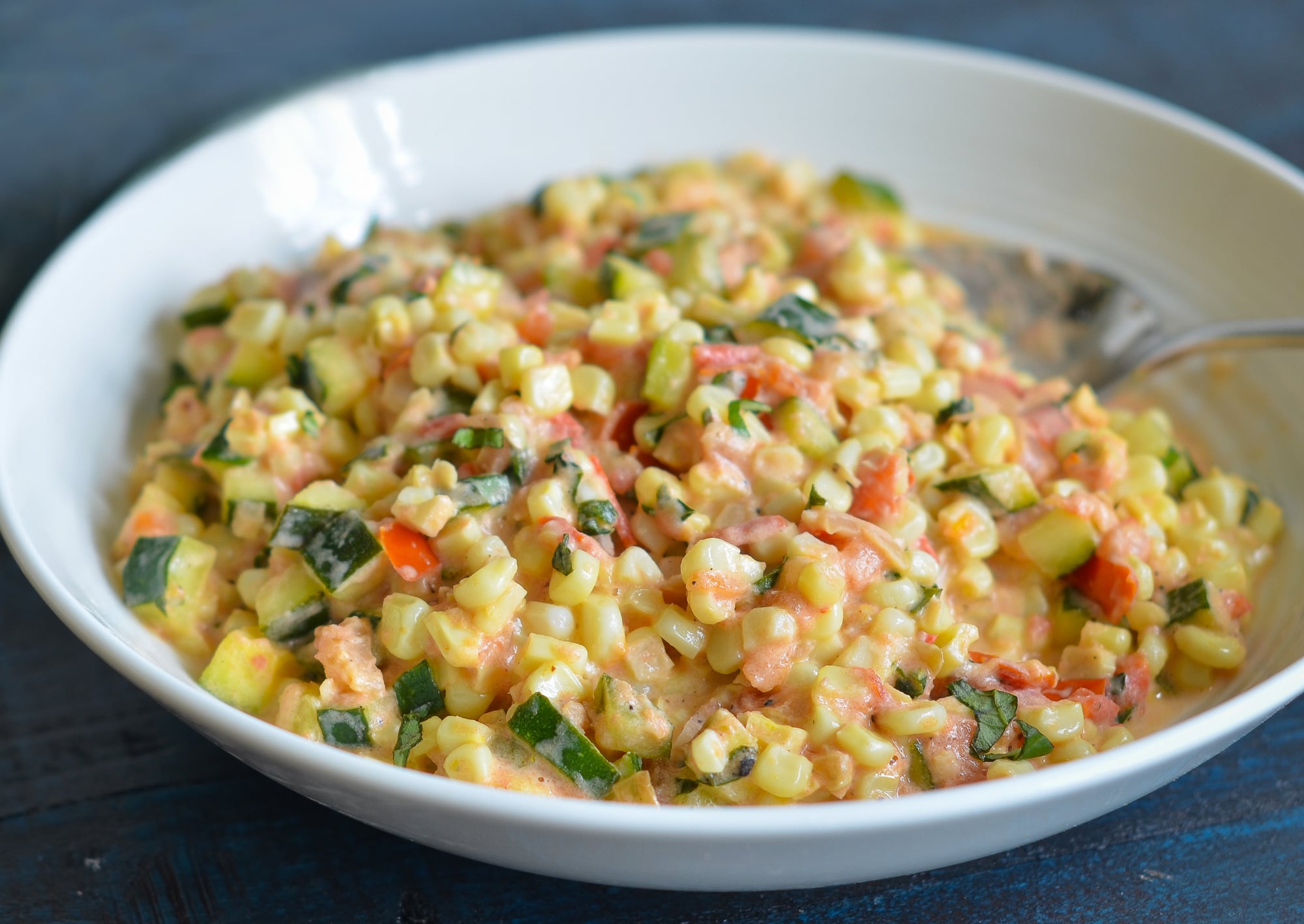 Corn, Zucchini & Tomatoes with Goat Cheese