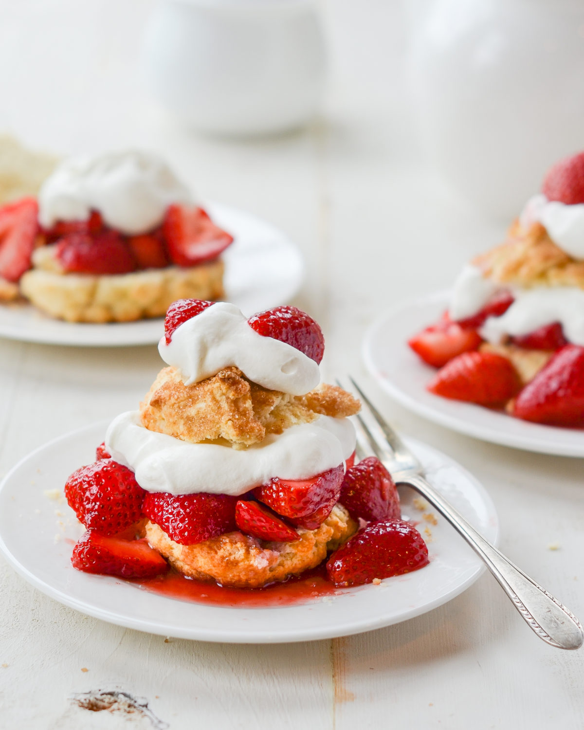 Strawberry Shortcakes on small plates.
