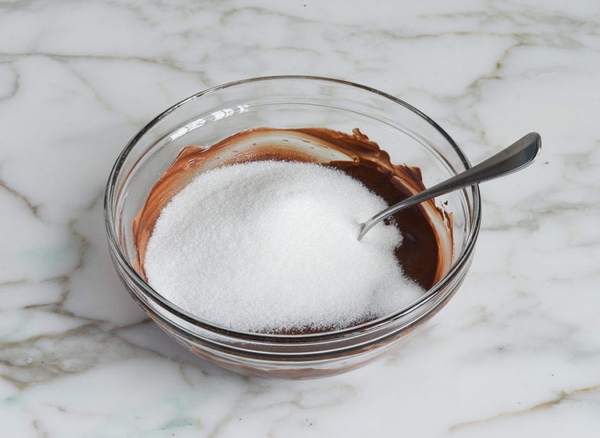 Sugar and salt in a bowl with chocolate.