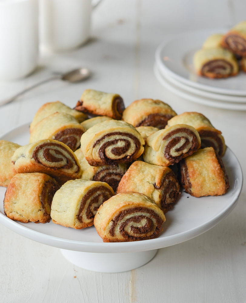 Plate of chocolate rugelach.