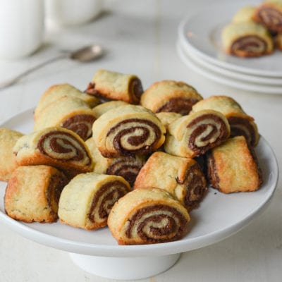 Plate of chocolate rugelach.