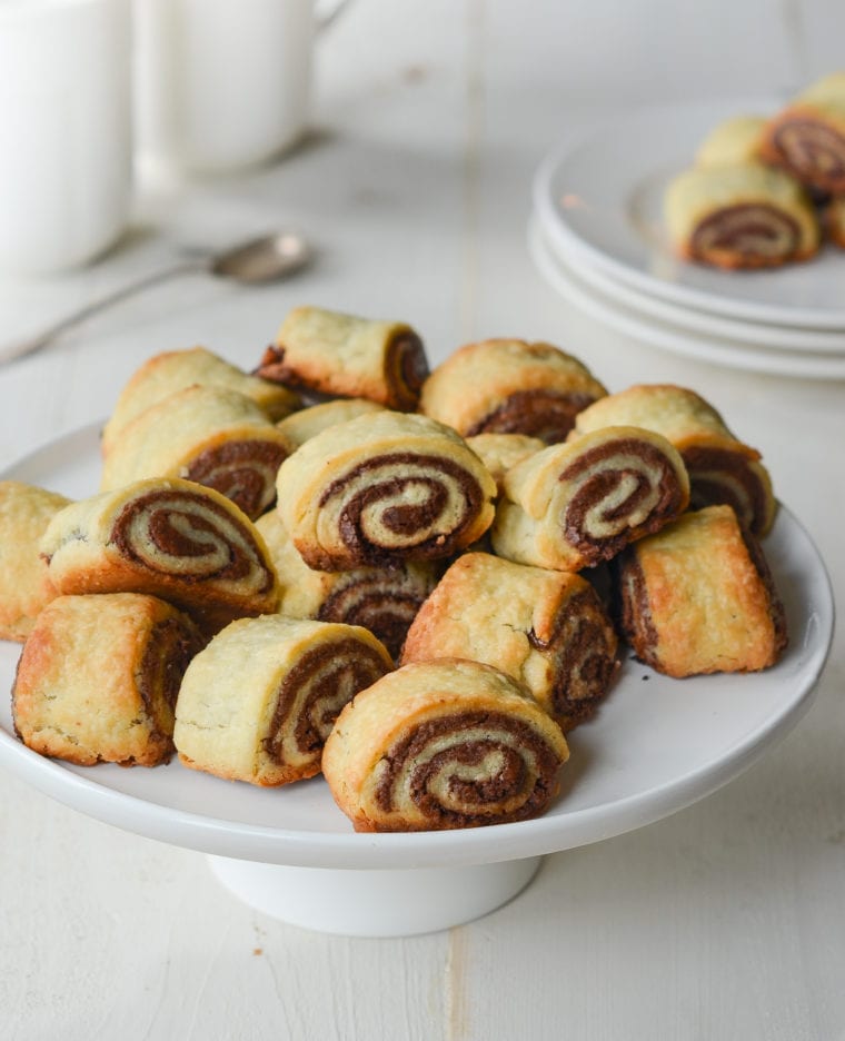 Plate of chocolate rugelach.