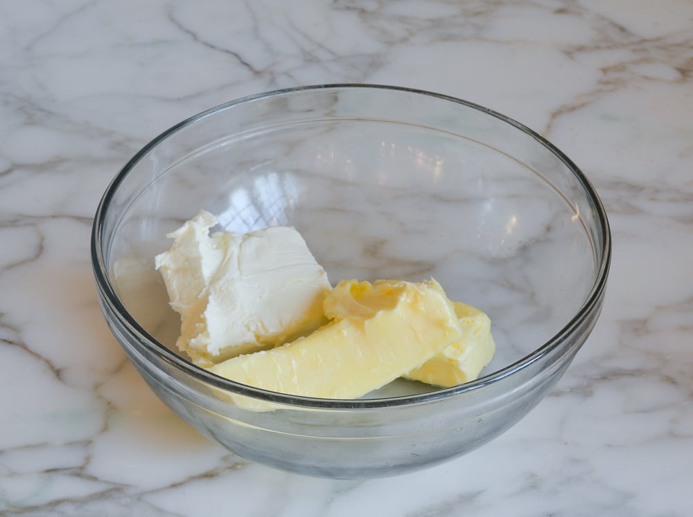 Bowl with butter and cream cheese.