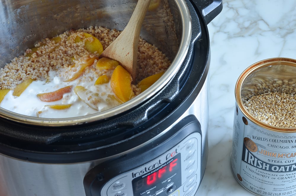 Coconut milk in an Instant Pot with oatmeal.