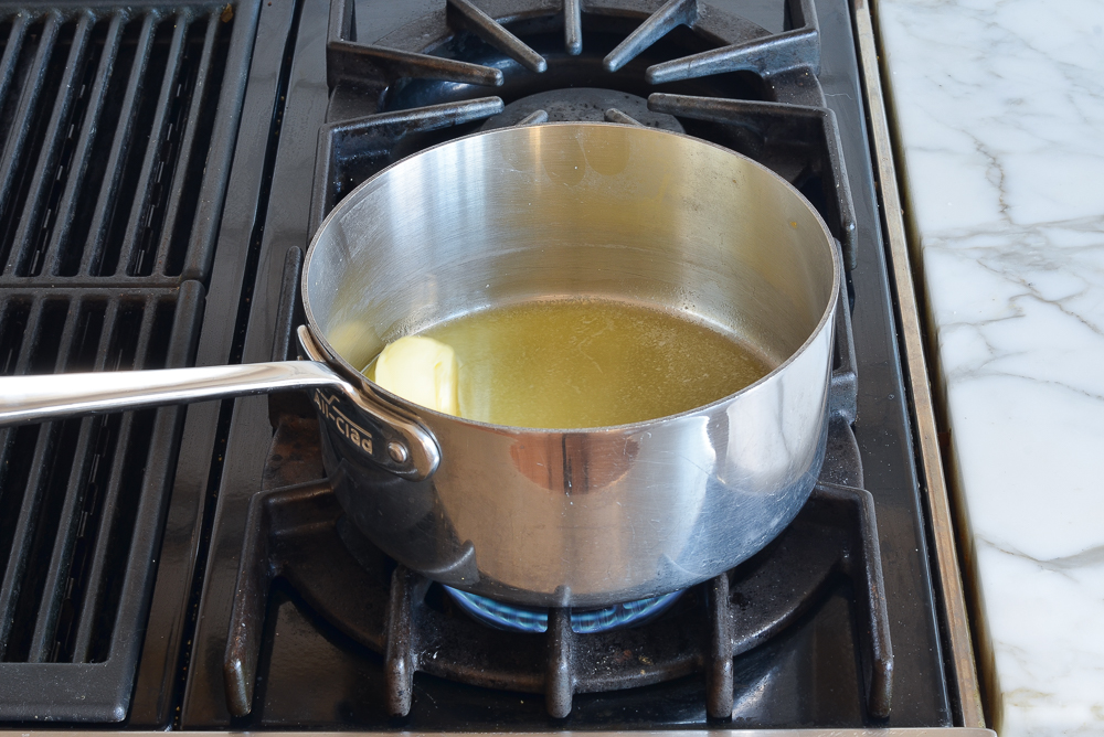 Butter melting in a sauce pan.