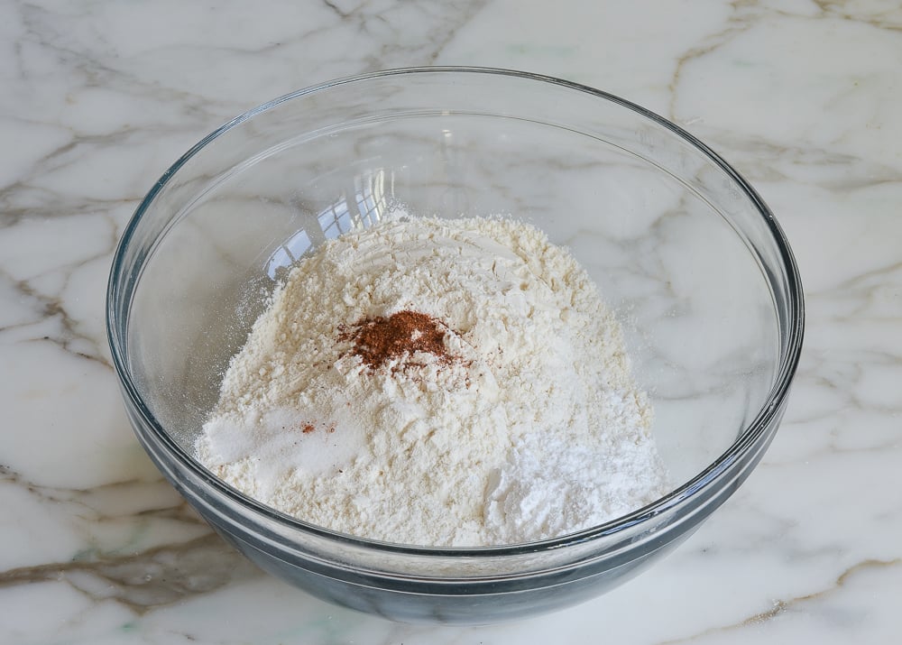 Bowl of unmixed dry ingredients.