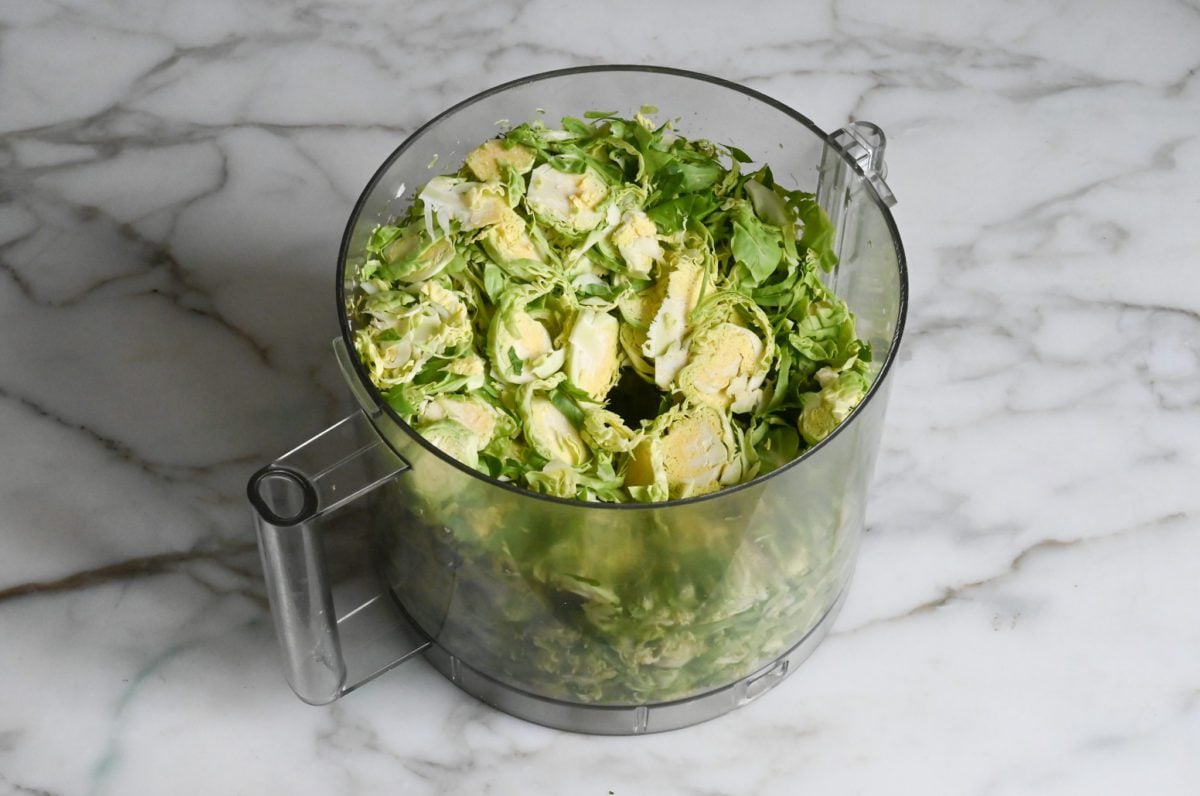 shaved Brussels sprouts in food processor