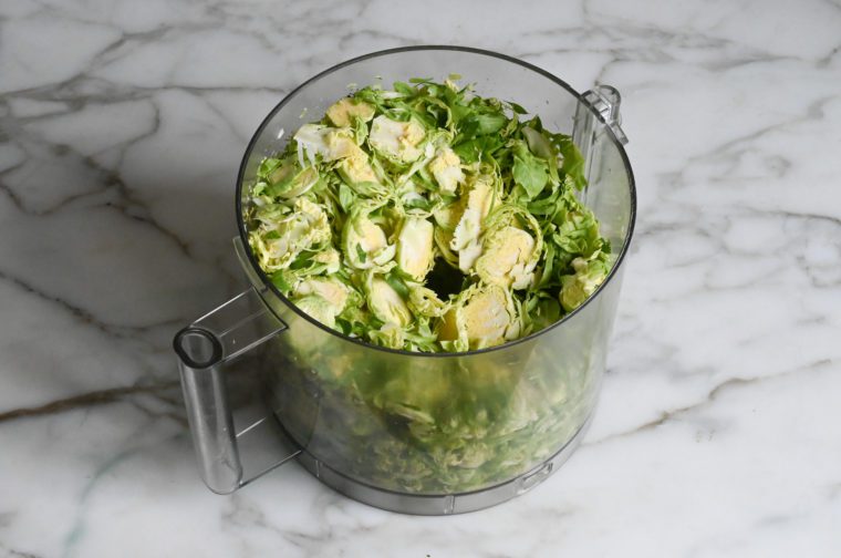 shaved brussels sprouts in food processor