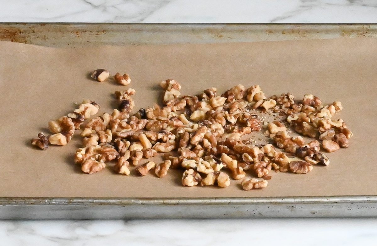 walnuts on baking sheet