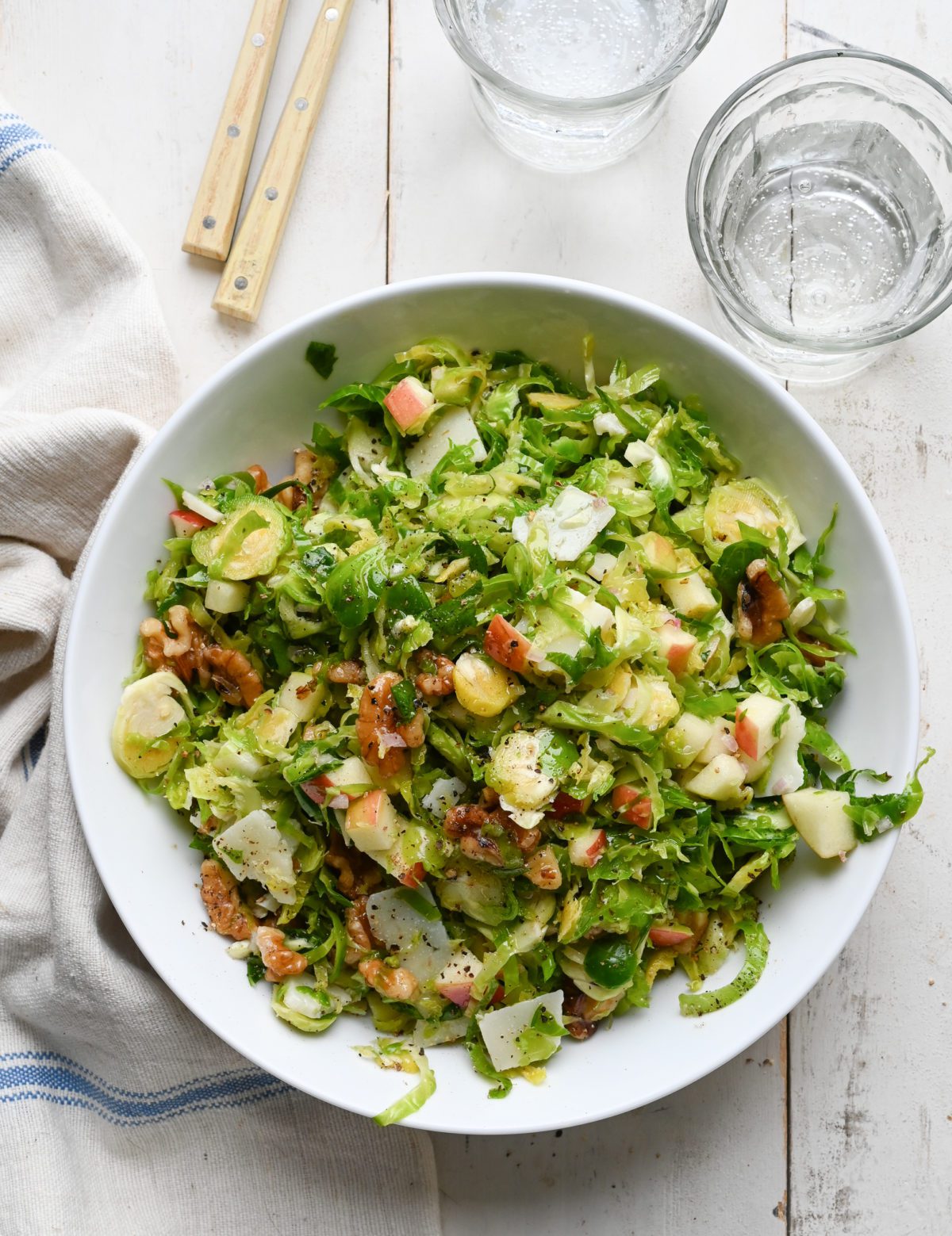 Large bowl of brussels sprout salad.