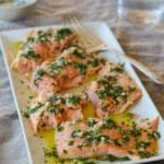 Platter of slow-roasted salmon with French herb salsa.