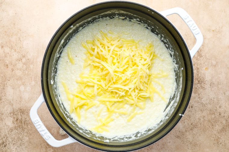 Cheese in a pot with grits.