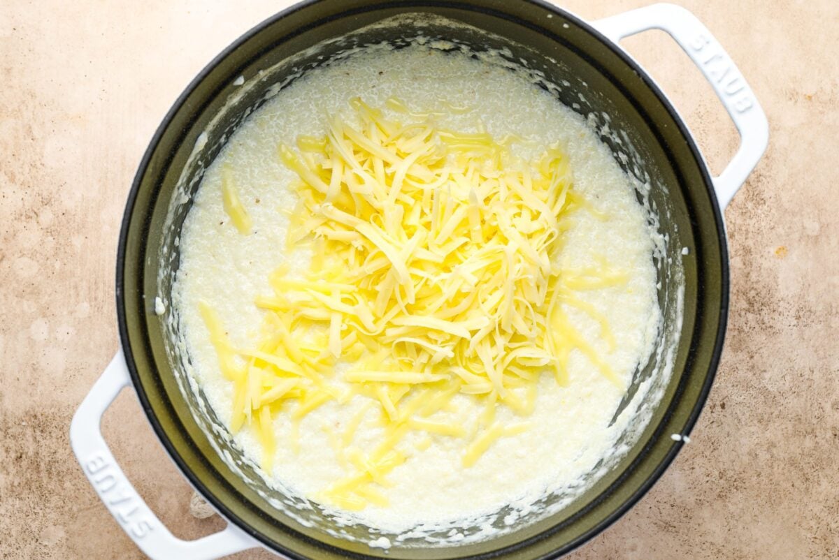 Cheese in a pot with grits.