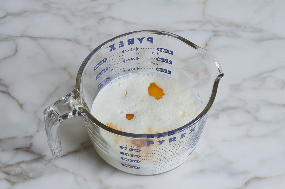 buttermilk, eggs and vanilla in bowl