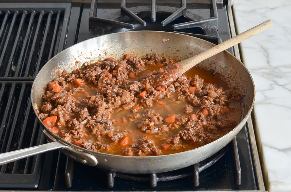 simmering the shepherd's pie stew