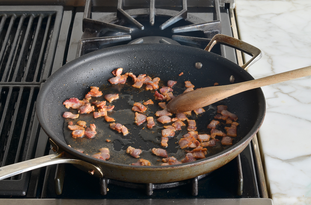 crispy and golden bacon in pan