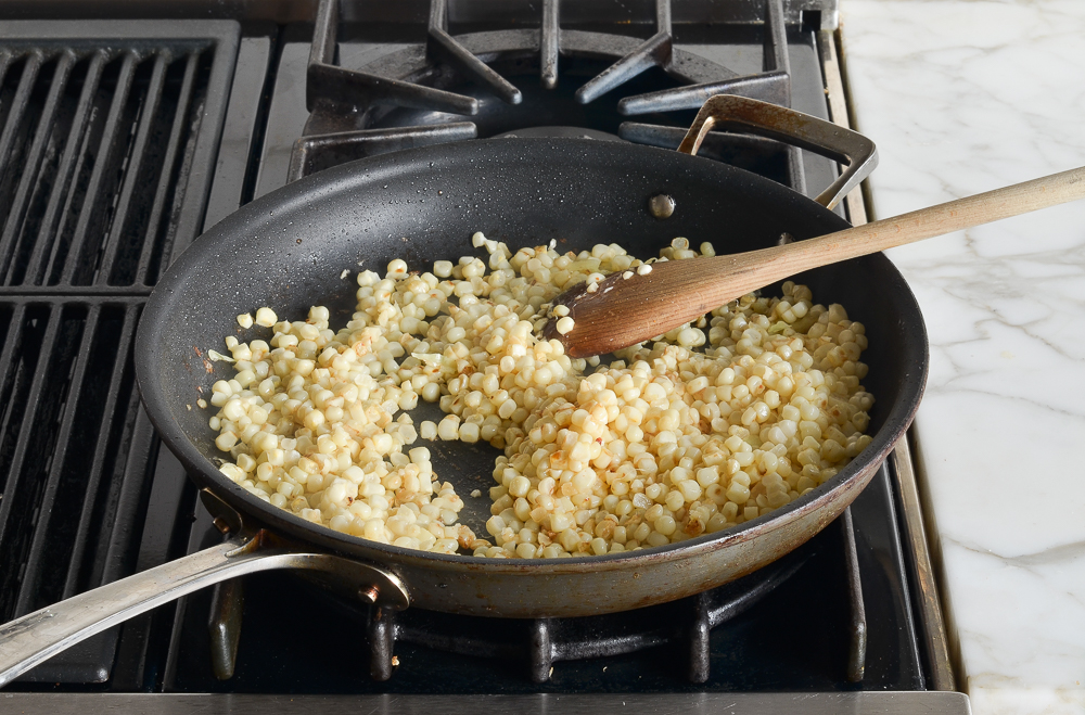 crisp cooked corn in pan