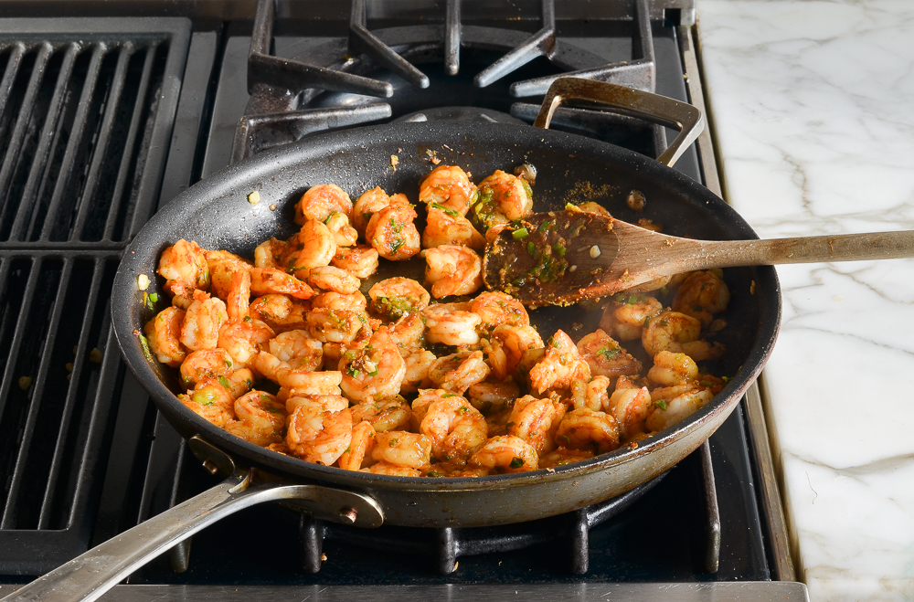 cooked shrimp in pan