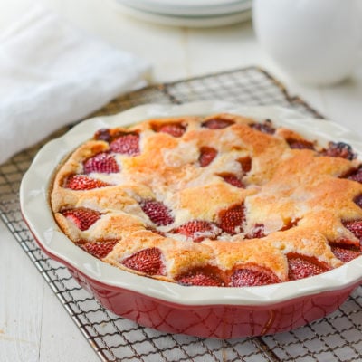 Strawberry Cake in a pie pan.