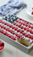 Cake decorated like an American flag missing a piece.