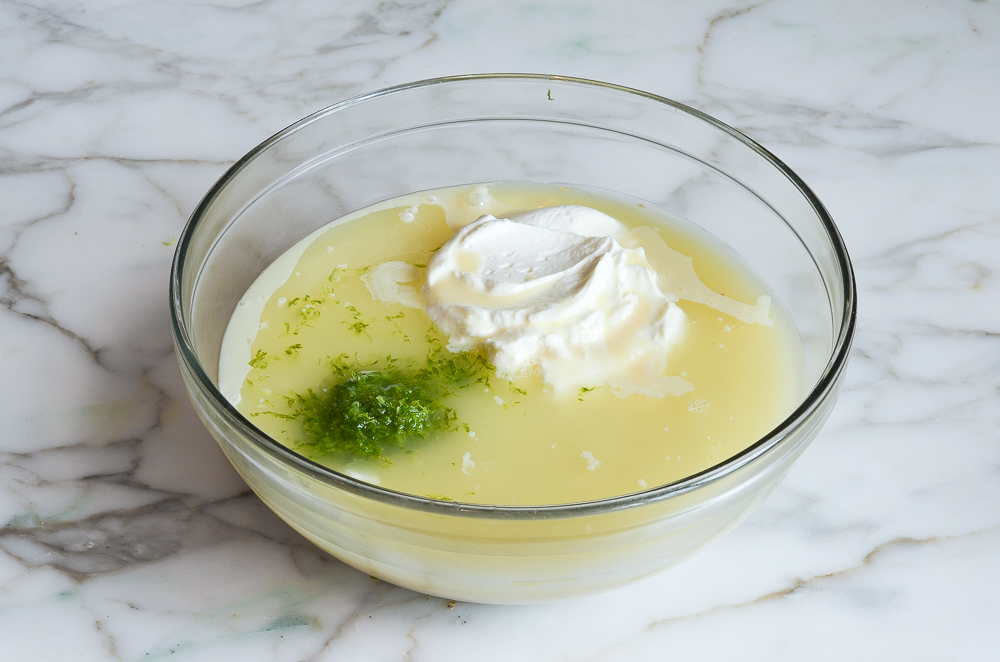 yogurt, lime juice, lime zest, and condensed milk in mixing bowl