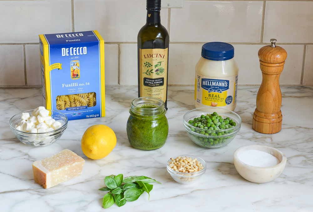 ingredients for pasta salad with pesto